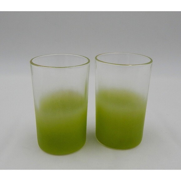 Blendo Pastel Green Frosted Juice Glass With Gold Trim Pair - Picture 4 of 9